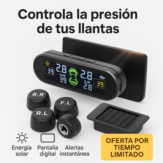 SolarSafe™ TPMS – Monitor Solar de Presión, Temperatura y Aire para Neumáticos (4 Sensores)
